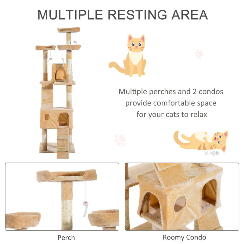 Northborough Cat Tree, Cream, 170cm H x 50cm W x 50cm D