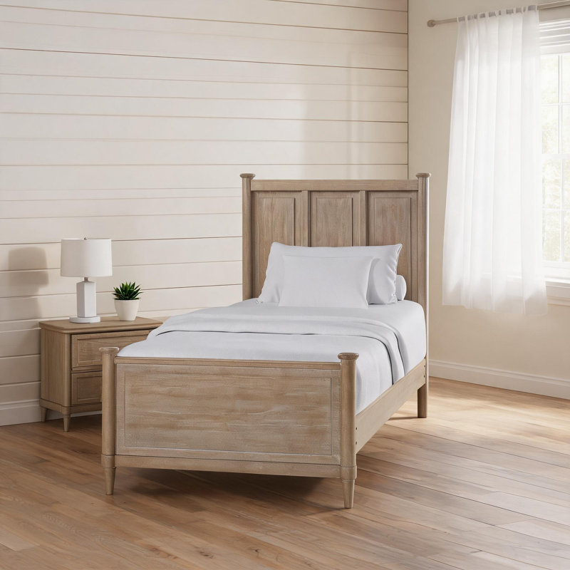 Structure de lit simple en bois massif avec tête de lit en placage Mindi, convient aux petites chambres