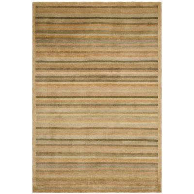 Latte Stripe Handwoven Wool Brown/Green Area Rug