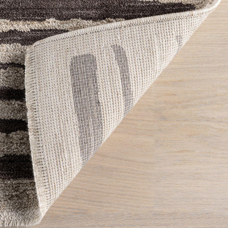 Beige and Brown Synthetic Stripe Rectangular Area Rug, 2' x 3'