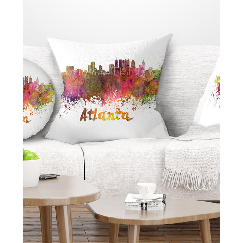 Atlanta Skyline - oreiller imprimé paysage urbain, 16 po x 1 po, Coussin décoratif