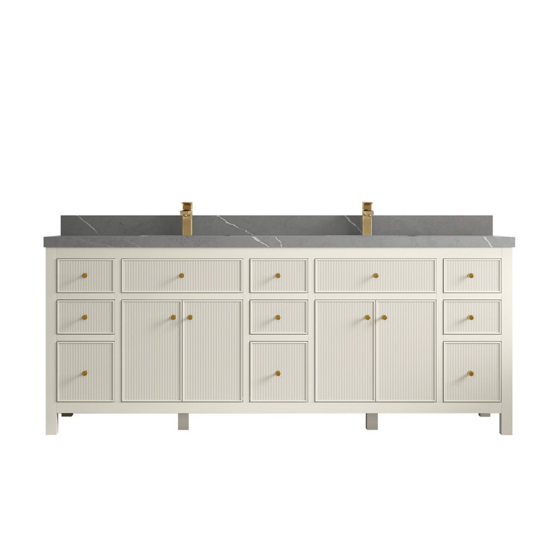 Meuble-lavabo double 84 po avec plateau Sonoma, Gris Piatra