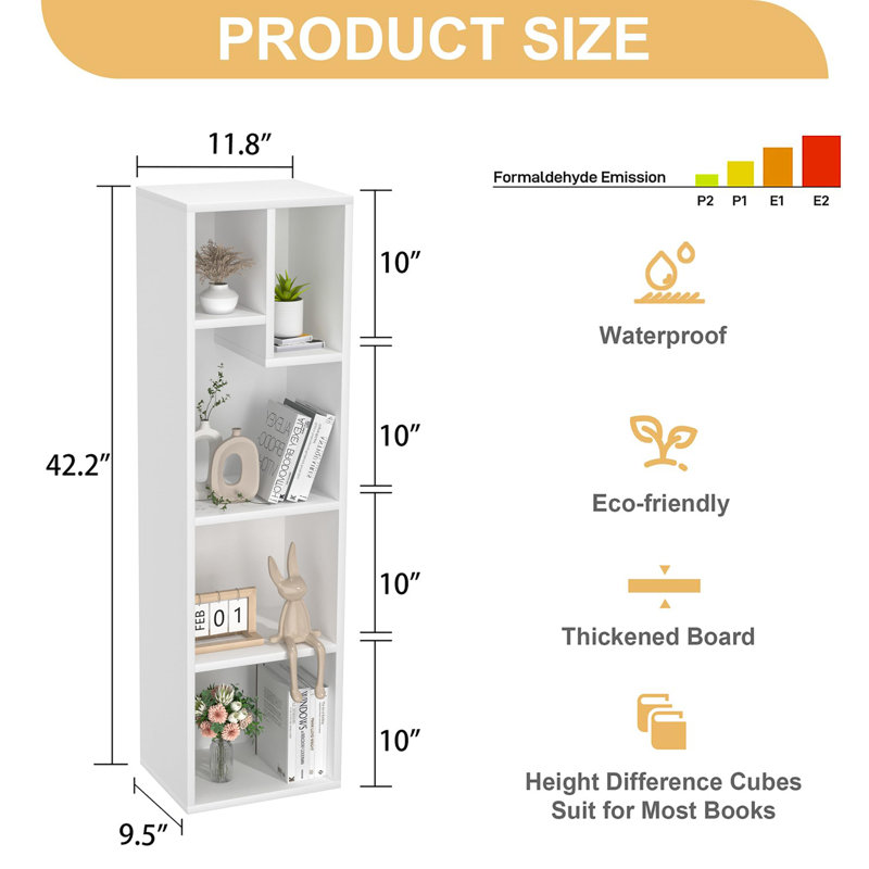 5 Cube Slim Bookcase, Pearl White