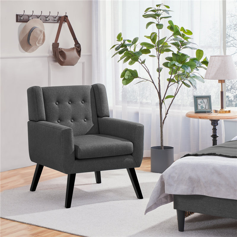  73cm Wide Tufted Polyester Armchair, Dark Grey