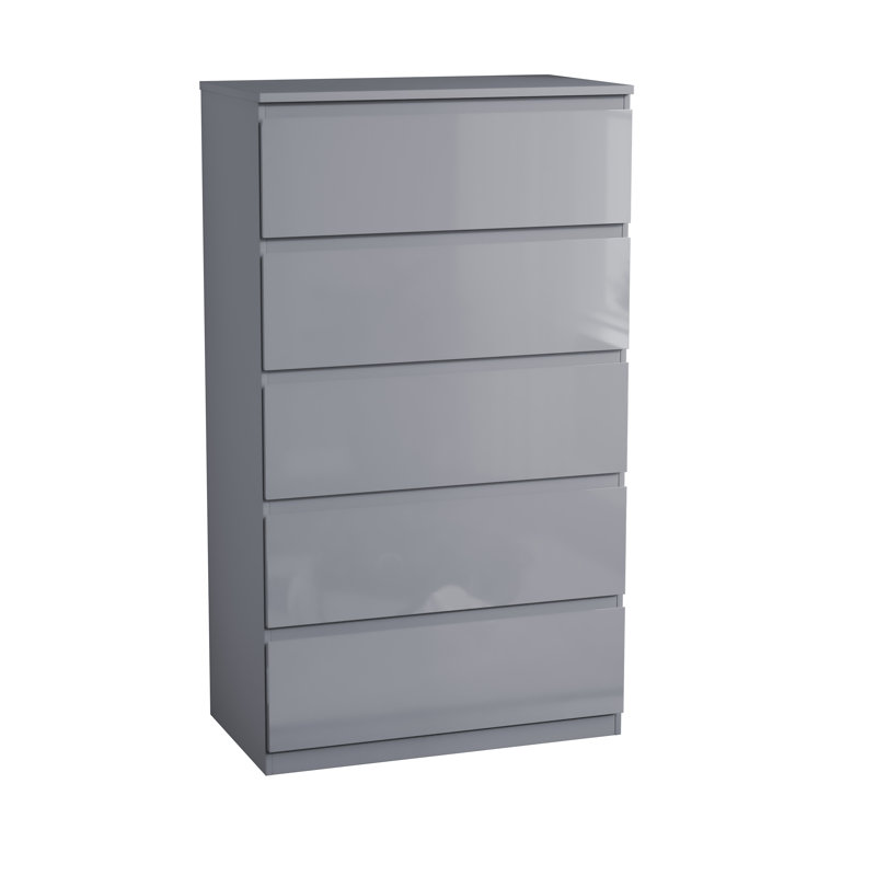 5 Drawer High Gloss Chest, (FSC 100%), Bedroom Home Storage Furniture, Grey