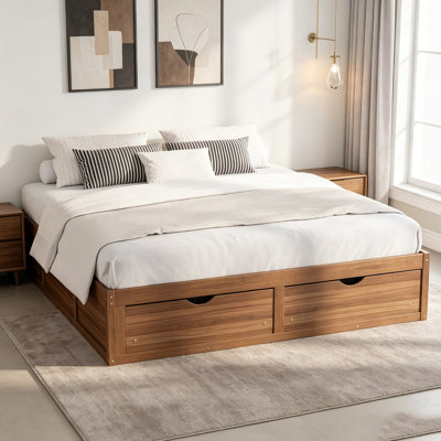King Size Solid Wood Storage Platform Bed with 6 Drawers, Durable Pine Construction and Spacious Under-Bed Storage