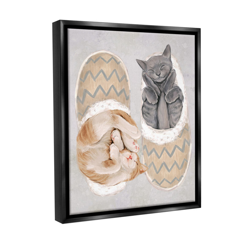 "Les chatons dans les pantoufles" par Ziwei Li sur toile, Cadre flottant noir de jais, H 31 po x l 25 po