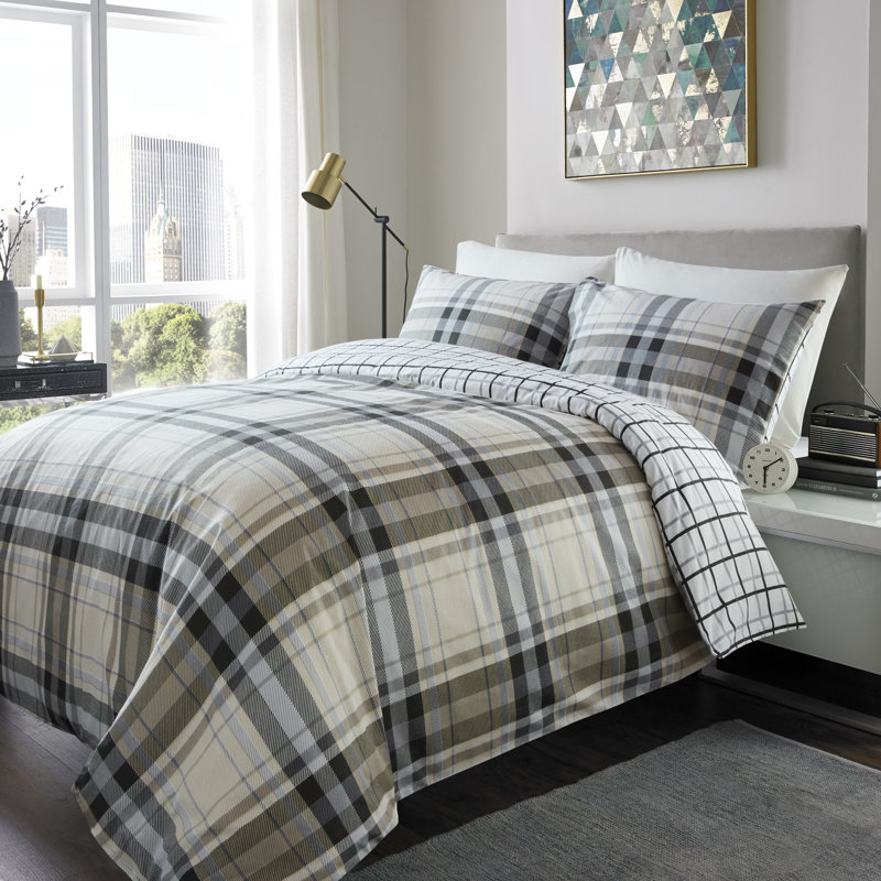 Nella Duvet Cover Set with Pillowcases, Grey/Black, Double Duvet Cover + 2 Standard Pillowcases