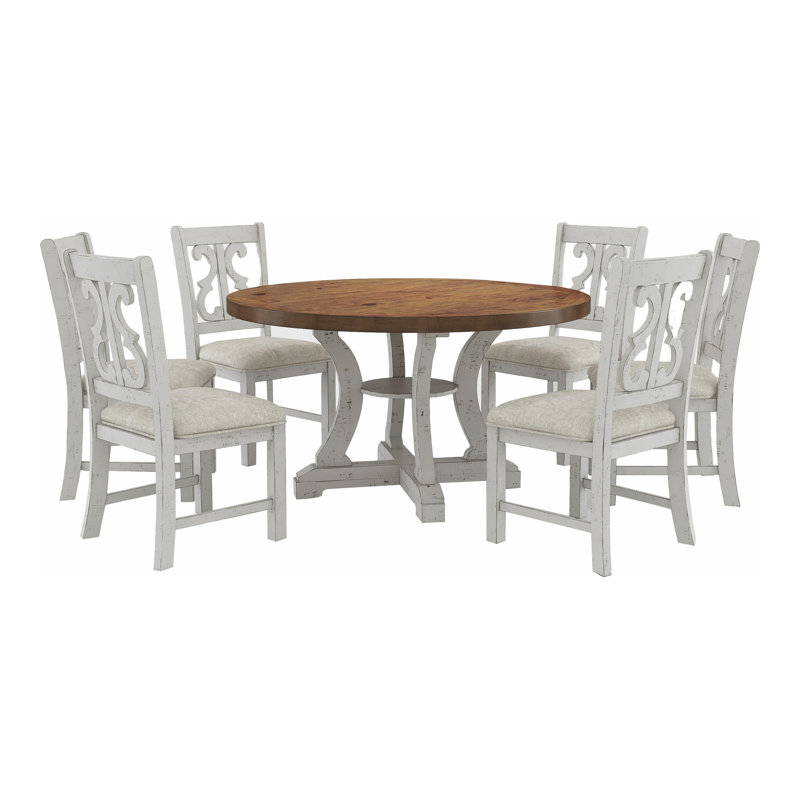 Ensemble de salle à manger Joanie, Brun / blanc / blanc, 7 pièces : table, 6 chaises