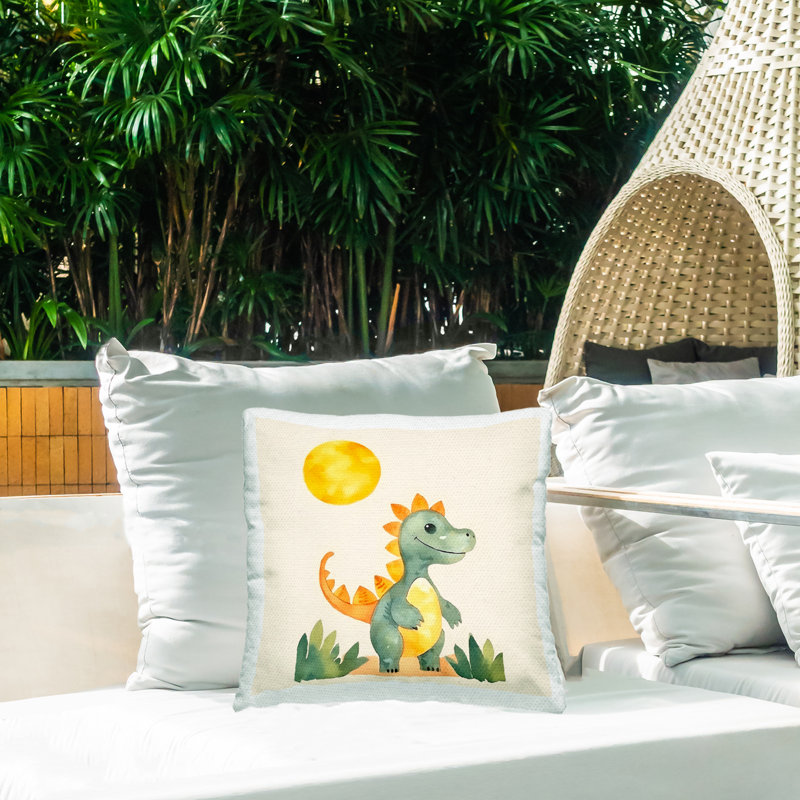 Coussin d'extérieur imprimé Happy Dinosaur & Sun par Andrea Haase
