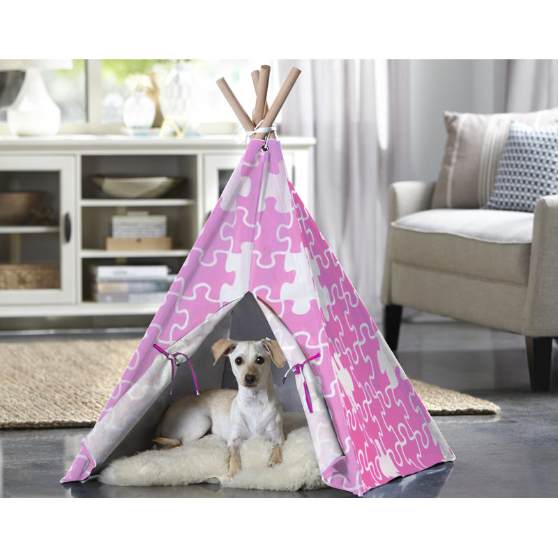 Lit pour chien tente de jeu triangulaire Charles, Moyen (l 29,92 po x P 29,92 po x H 37,2 po), Rose