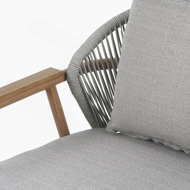 Fauteuil club d'extérieur au fini teck avec coussin taupe texturé, ensemble de 2, 2, Taupe, Teck