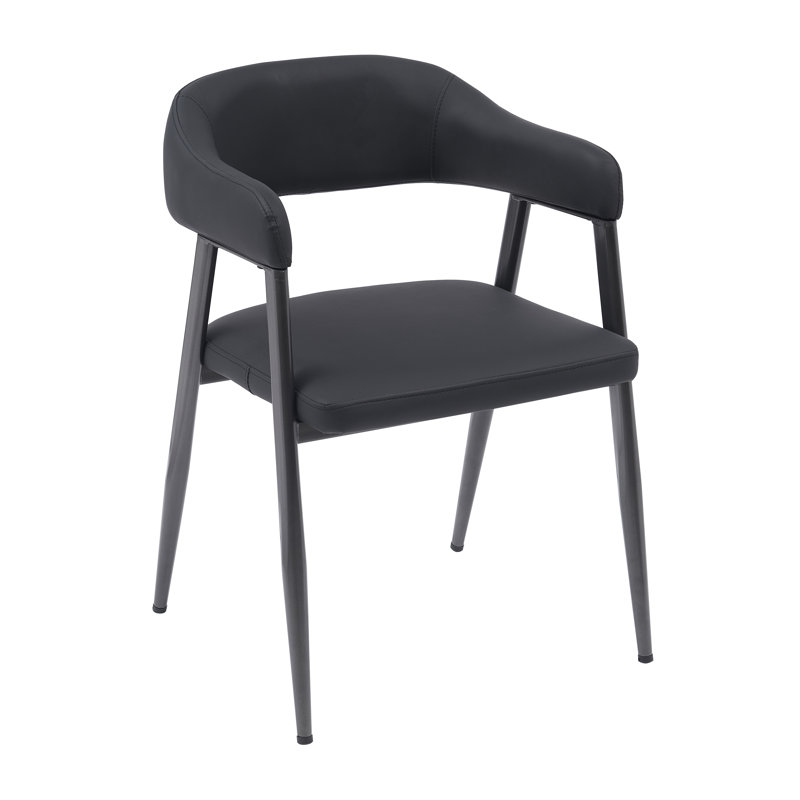 Retro Dining Chair PU Leather Upholstered Metal Armchair, Black