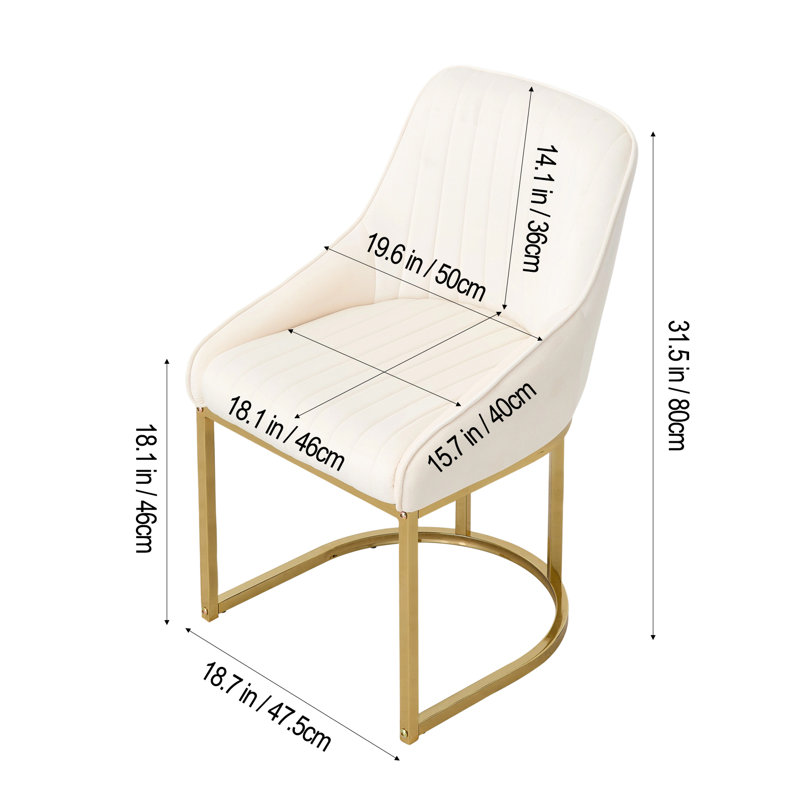 46cm H Velvet Upholstered Metal Wing Back Armchair, White