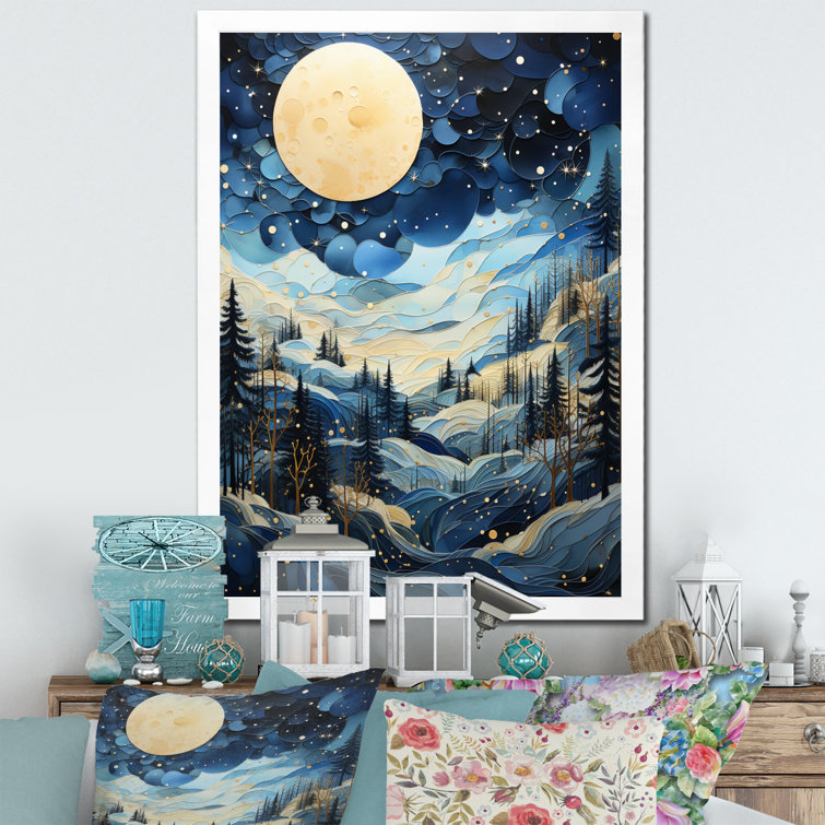 Mountains Aurora Borealis moon canvas wall art. Picture Prints