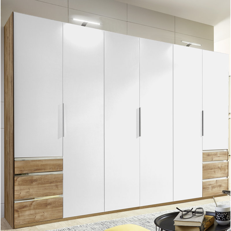 Ardzan 6 Door Manufactured Wood Wardrobe, Brown/White/Brown
