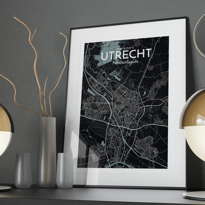 Utrecht City Map In Midnight - No Frame Print, 36cm H x 24cm W x 0.05cm D