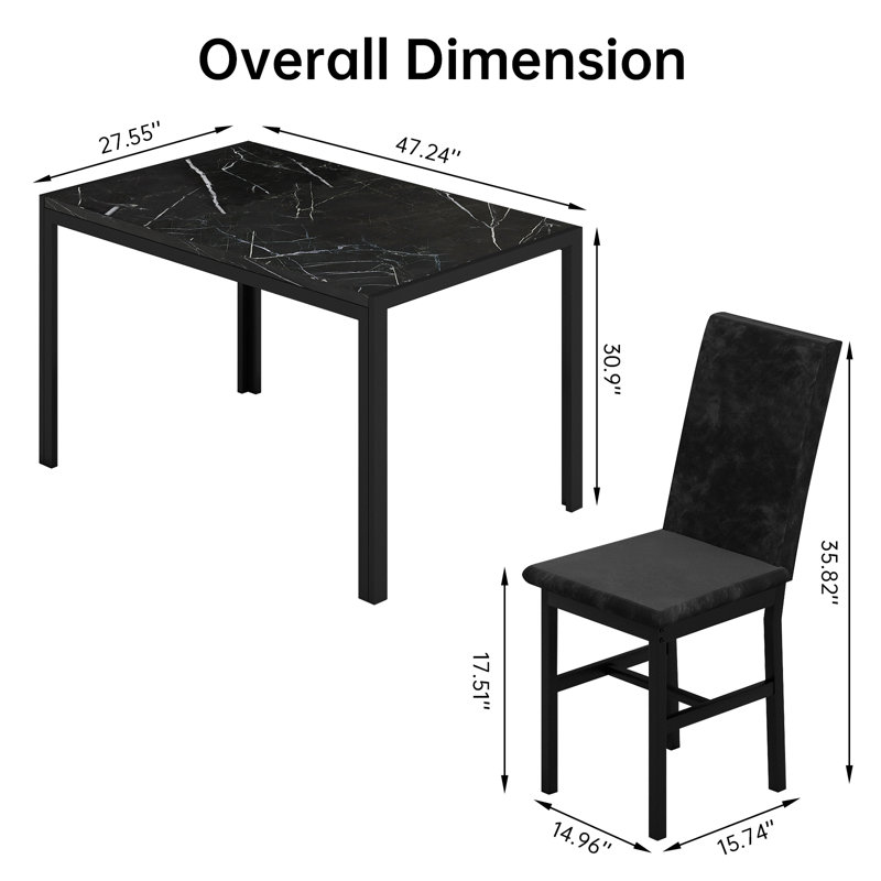 Dining Table Set For 4, Faux Marble Kitchen Table With Uphosltered Dining Chairs, 5-Piece Dining Table Set, Space-Saving Design Dinette Set for Home Furniture Kitchen Restaurant