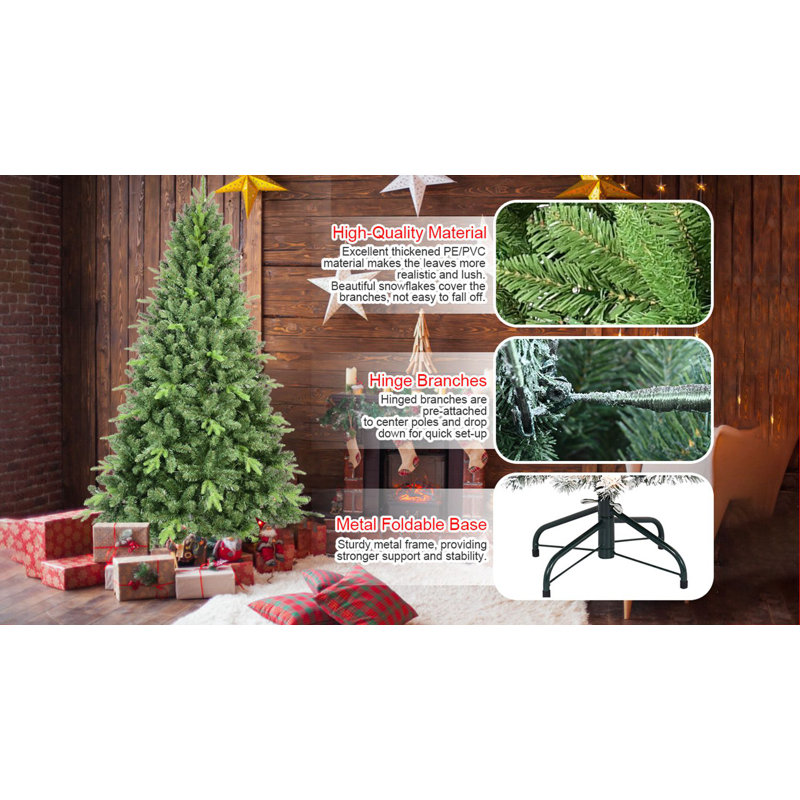 Arbre de Noël 4 pi avec 636 pointes PE + PVC - branches articulées réalistes, assemblage facile, support en métal stable, aspect naturel pour la décoration des Fêtes