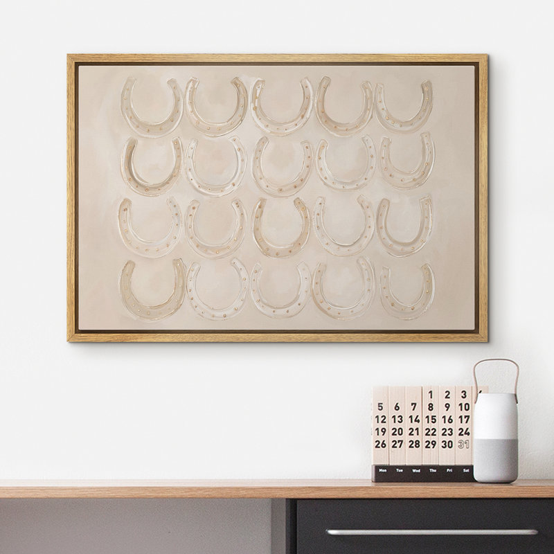 «Neutral Western Horseshoe Motif Luck Symbole», reproduction d'art sur toile encadrée, 24" H x 36" W x 1.5" D, Beige, Natural