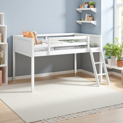 Wood Low Loft Bed With Ladder, Ladder Can Be Placed On The Left Or Right