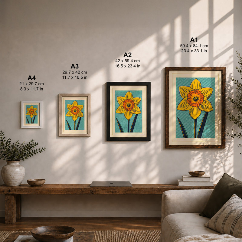 Daffodil Study Botanical - Framed Print, A3 - 42.0 x 29.7 cm, Black