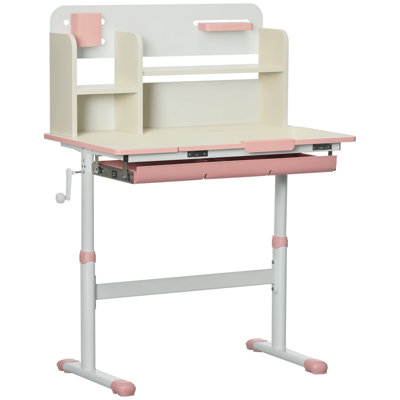 Wooden Kids Study Desk, Height Adjustable Children School Study Table, Student Writing Desk with Tilt Desktop, Drawer, Storage Shelf, Pen Holder, Pink by Ebern Designs