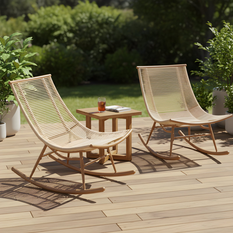 Liana Outdoor 3-Piece PE Rattan Conversation Set With Cross-Stretcher Side Table, 3 Pieces: Table, 2 Chairs