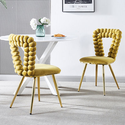 Chaise rembourrée 2: couleur jaune, confortable, pieds en fer, pour salon, salle à manger, café, chambre à coucher, 2 pièces modernes faciles à assembler. Coussins moelleux,. Pieds tubulaires en tissu. Pour la salle à manger, le café.