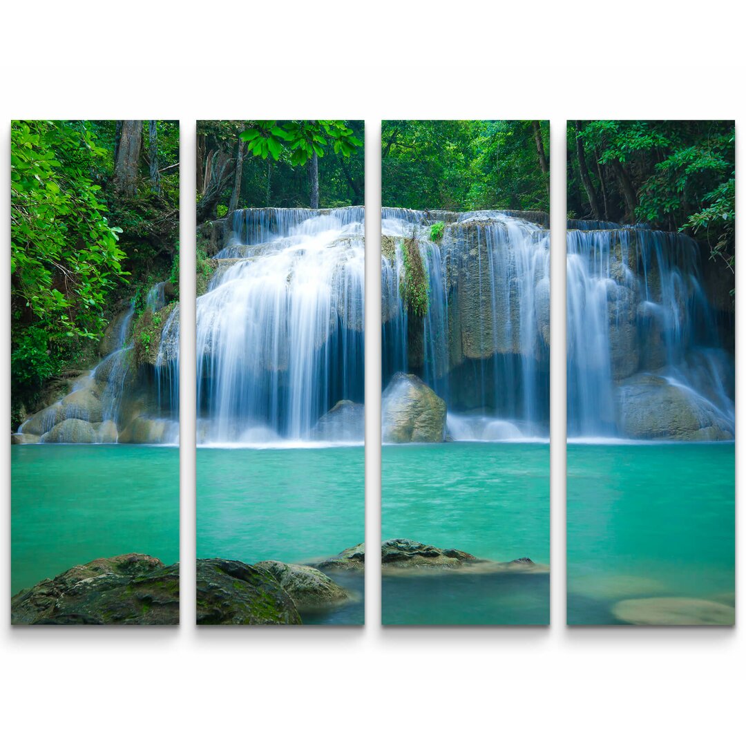 4-tlg. Leinwandbilder-Set Tropischer Erawan Wasserfall - Thailand