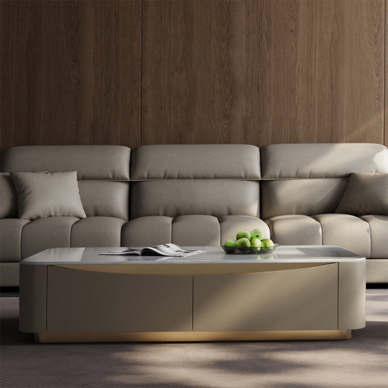 Table basse rectangulaire en marbre clair, H 15,7 po x L 55,1 po x l 27,6 po