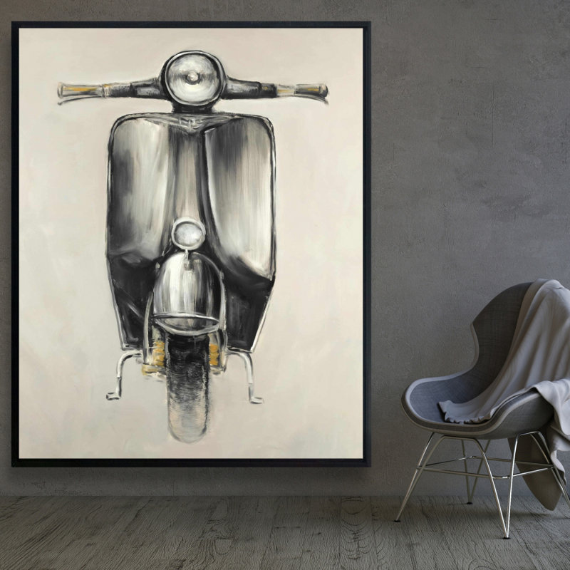 Small Black Moped Print On Canvas, 48" H x 60" W