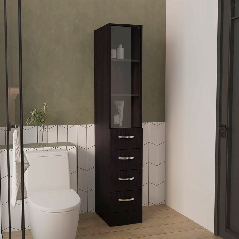 Vanguard Linen Cabinet, Three Shelves, Four Drawers, Black
