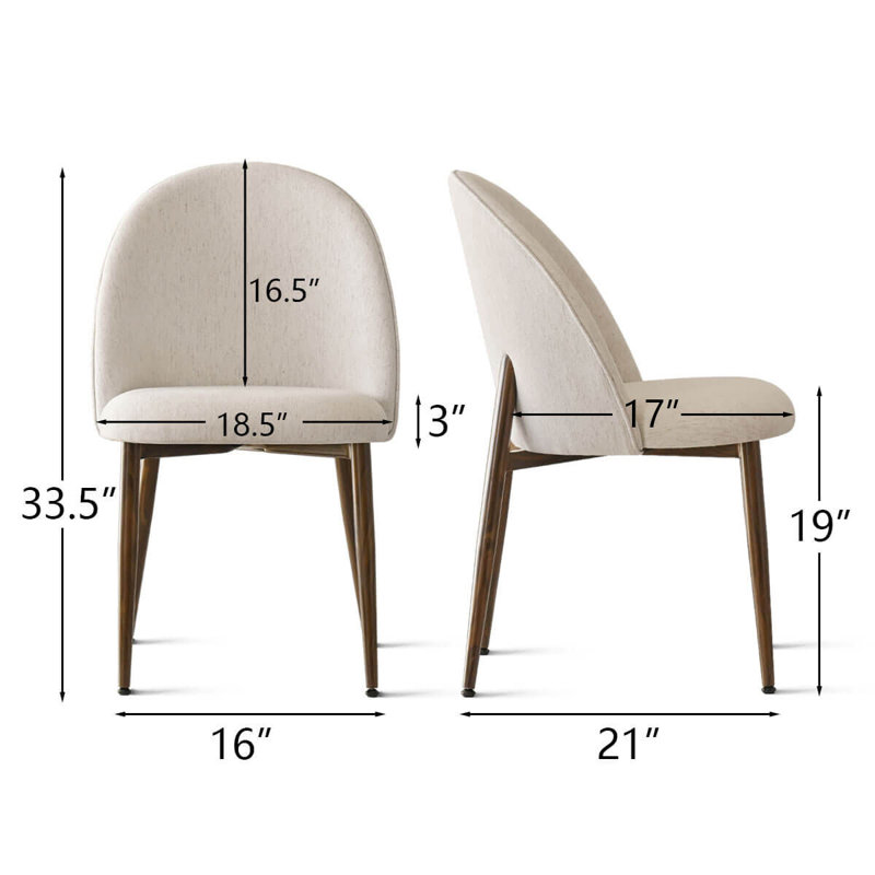 Upholstered Dining Chair with Metal Legs, Beige Walnut leg