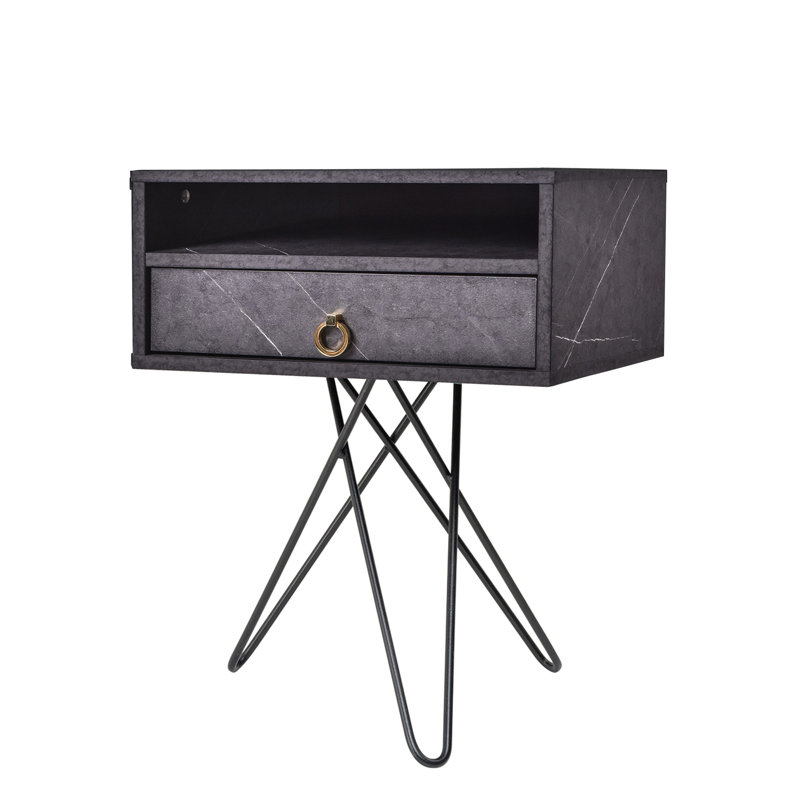 Prewitt 50.2 cm W Bedside Table, Grey Stone