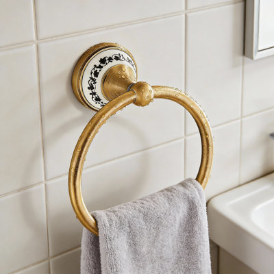 Antique Brass Wall Mounted Towel Ring & Holder | Vintage Style Hand Towel Hanger For Bathroom & Kitchen Decor