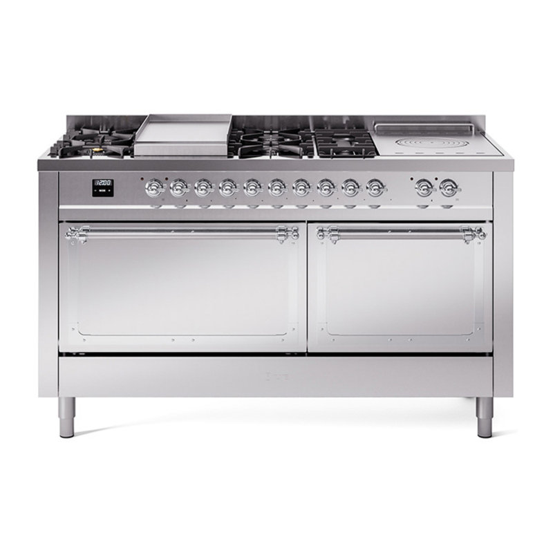 ILVE Nostalgie II Noblesse 60 in Dual Fuel Range 7 Burner, Griddle, Frenchtop, Stainless Steel/Chrome, Natural Gas