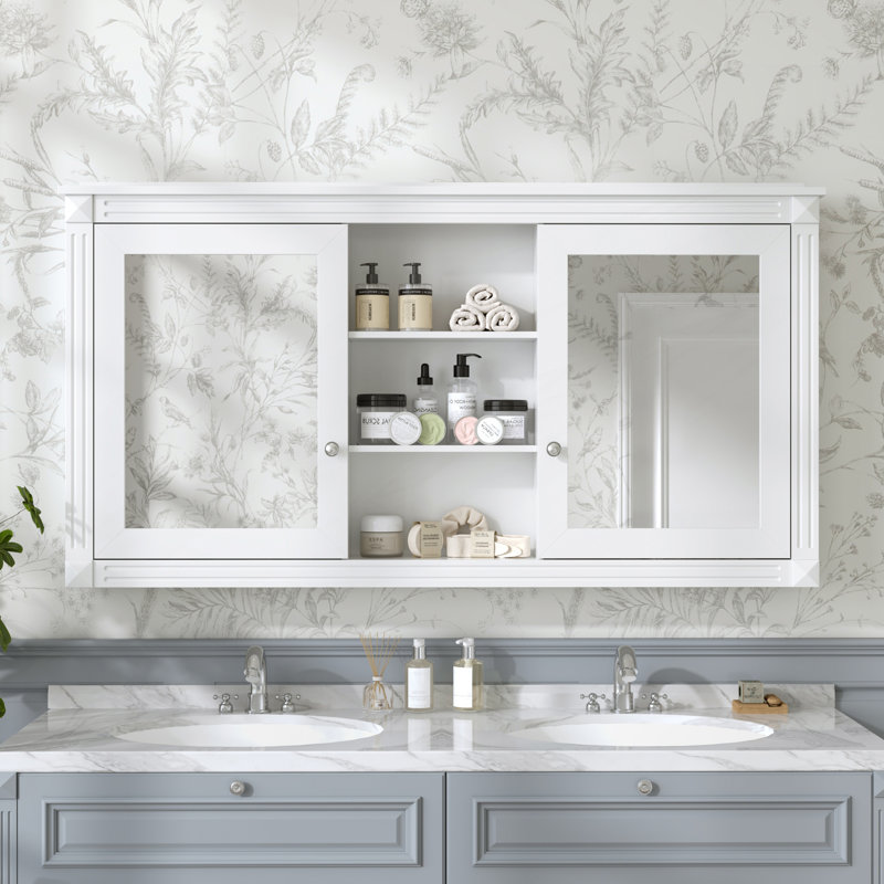 Armoire de rangement murale 2 en 1 avec tablettes réglables, Blanc