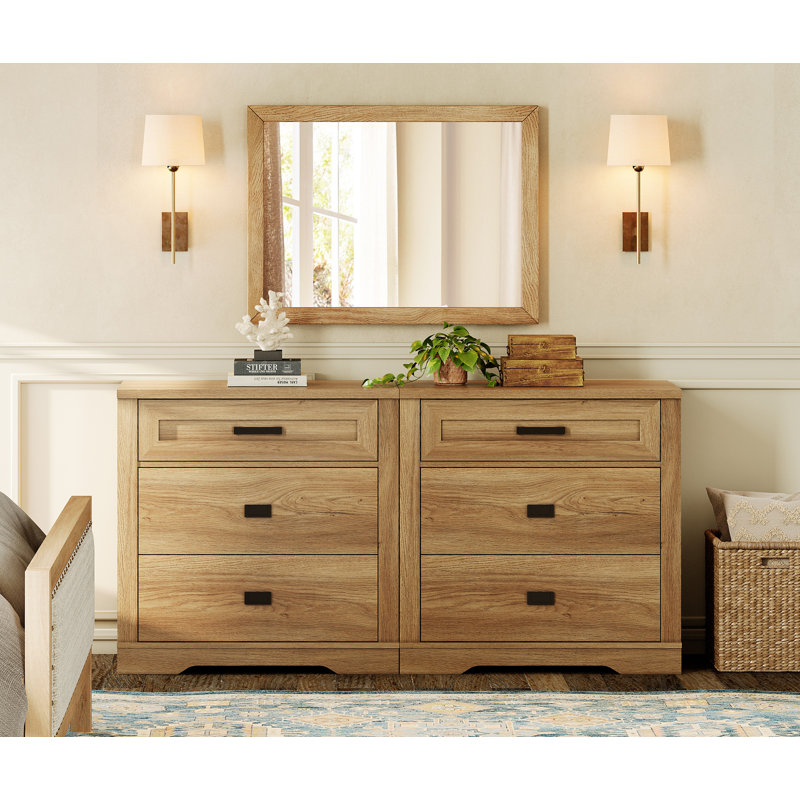 Laziza 6-Drawer Manufactured Wood Dresser, Vintage Oak