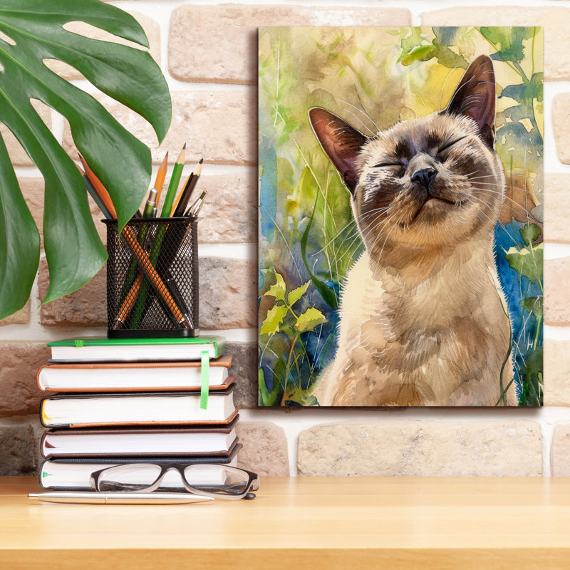 «Siamese Cat Contemplative Calm» par Doron David, art mural sur toile, H 16 po x l 12 po