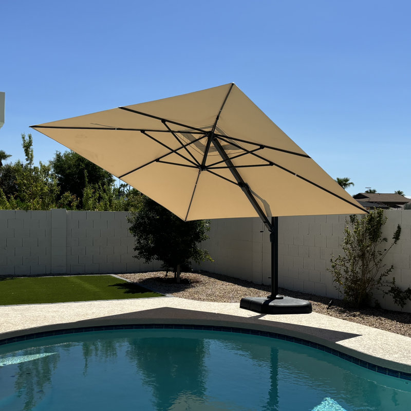 Mcduffy Rectangular Canilever Umbrella With Base, Khaki, 108" H x 108" W x 144" D