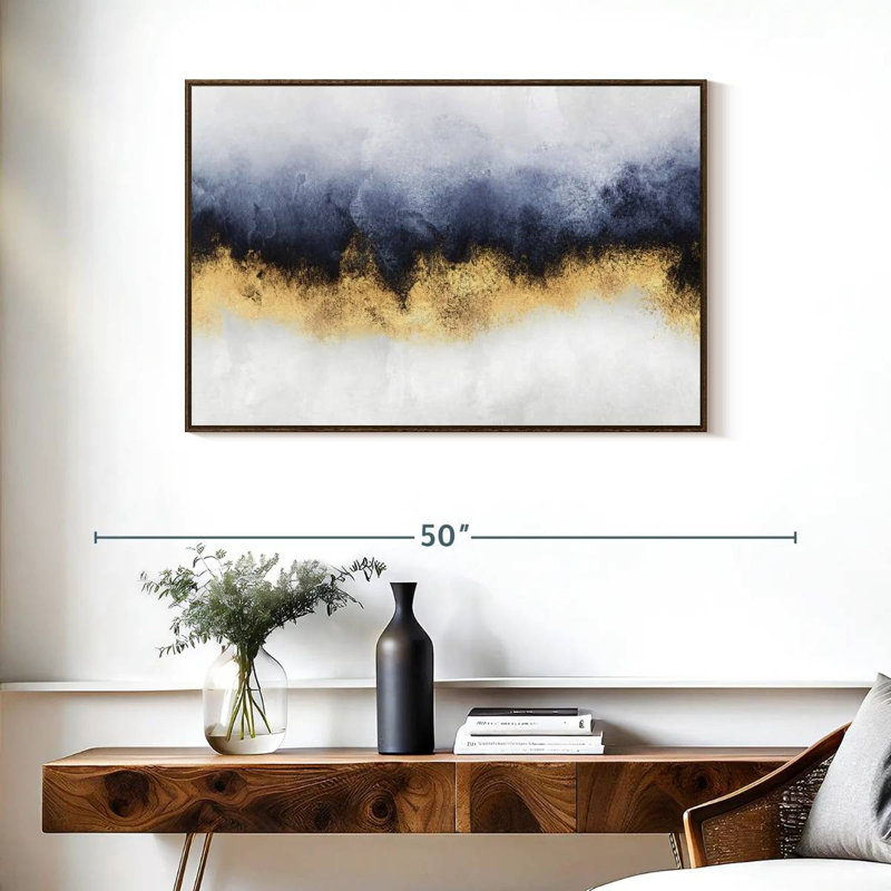 Ciel I, 37 po x 25 po, Cadre flottant noyer