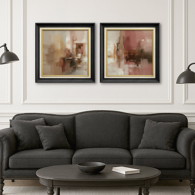 «Warm Neutral Abstract Interior Light and Shadow», reproduction d'art sur toile encadrée dans la chambre principale