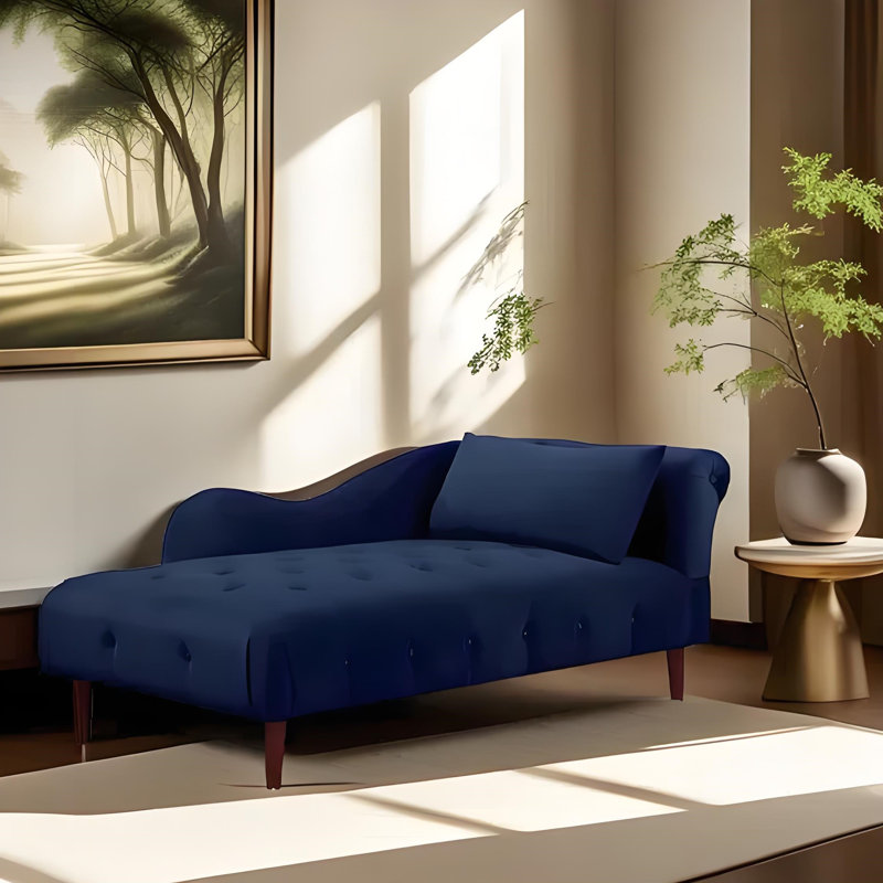 Chaise longue rétro élégante en bois massif, Orienté à droite, Bleu