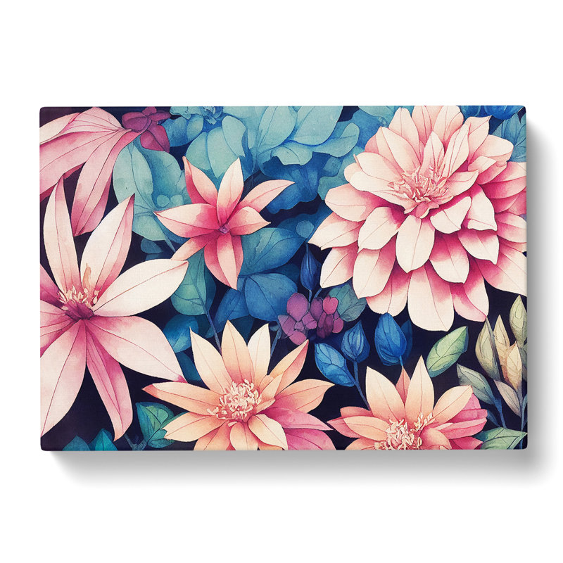 Boundless Watercolour Flowers - Wrapped Canvas Painting, 35cm H x 50cm W x 3cm D