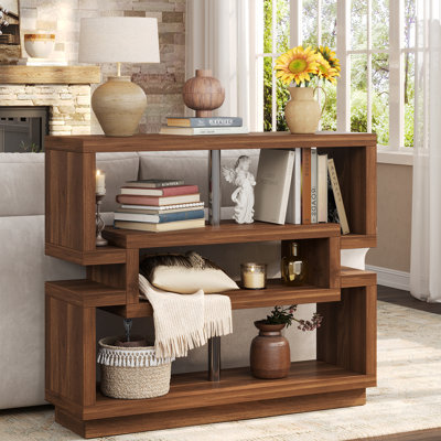  40" Console Table, Farmhouse 4-tier Sofa Table Entryway Table, Narrow Wood Accent Tables With Storage Shelves For Living Room, Hallway, Foyer, Brown