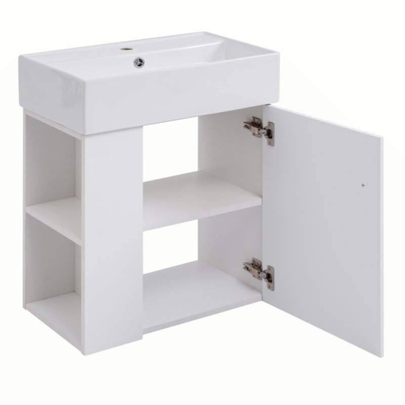Meuble-lavabo flottant moderne de 21,6 po avec lavabo en céramique - parfait pour les petites salles de bain, rangement à gauche