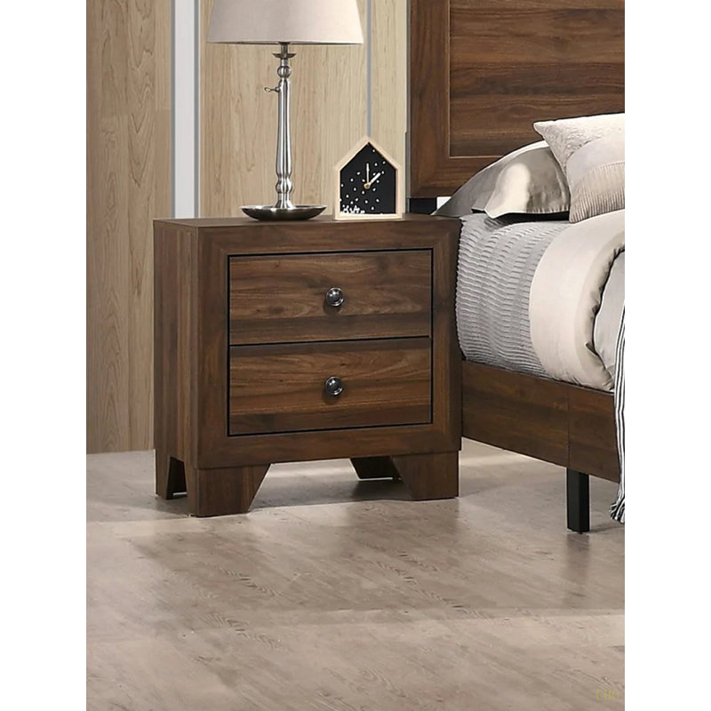 Table de chevet transitionnelle 1Pc 2 tiroirs avec quincaillerie de chambre en métal