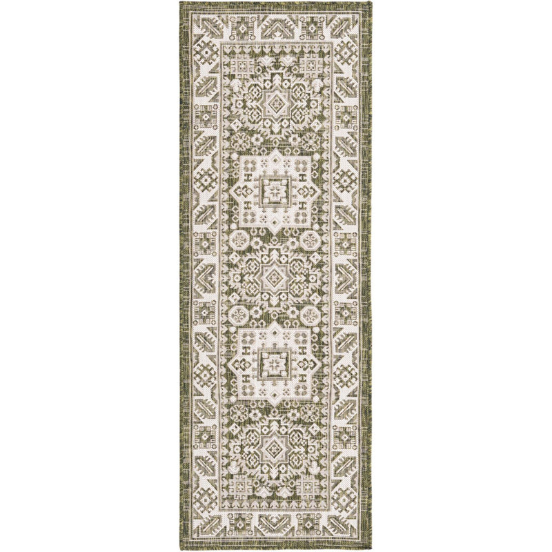Outdoor Chand Area Rug Ivory-Green Color, Runner 2' x 6'
