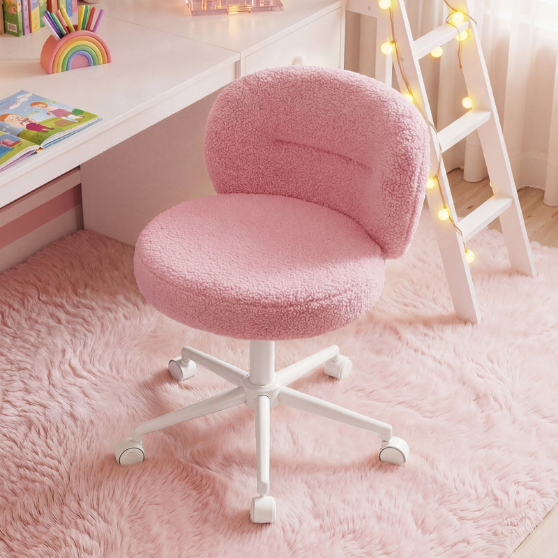 Low-Back Vanity Chair with Wheels – Adjustable Height Task Chair, Soft Upholstered Swivel Chair for Bedroom & Home Office
